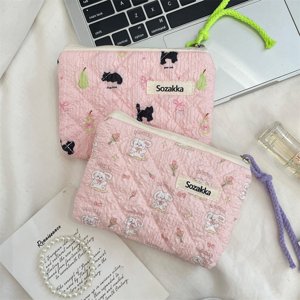 43162 Floral quilted cotton-padded portable Sanitary napkin Storage bag, large capacity, cute and soft, small change pocket red envelope Specification drawing
