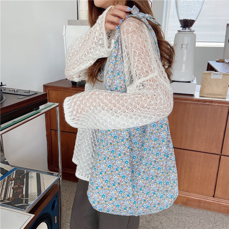 03284 Korean version of ins fresh and solid color single-shoulder bag, hand-held artistic girl student cloth bag, lace-up vest bag Specification drawing