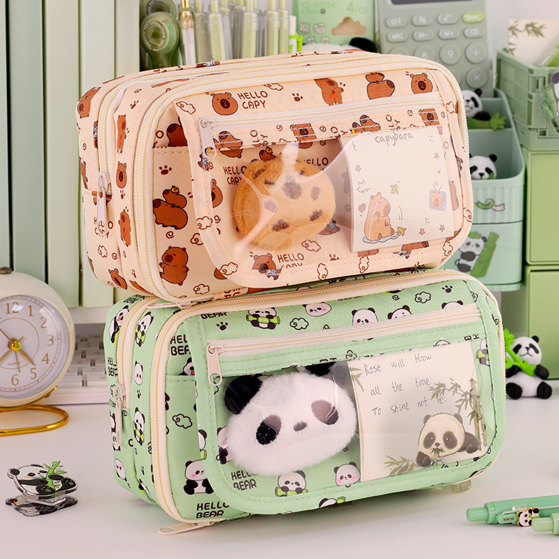 Back-to-school season Panda Nine-layer Pencil case, large capacity, cute, stain-resistant, high appearance level stationery pencil box for junior high school and primary school students full figure