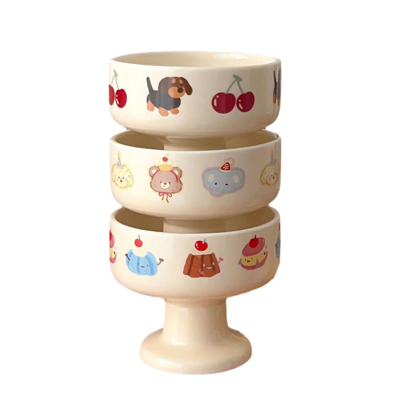 Cute ~ InS-style Korean cream ceramic highball cup, cartoon matte ice cream bowl, home fruit salad bowl Item Picture