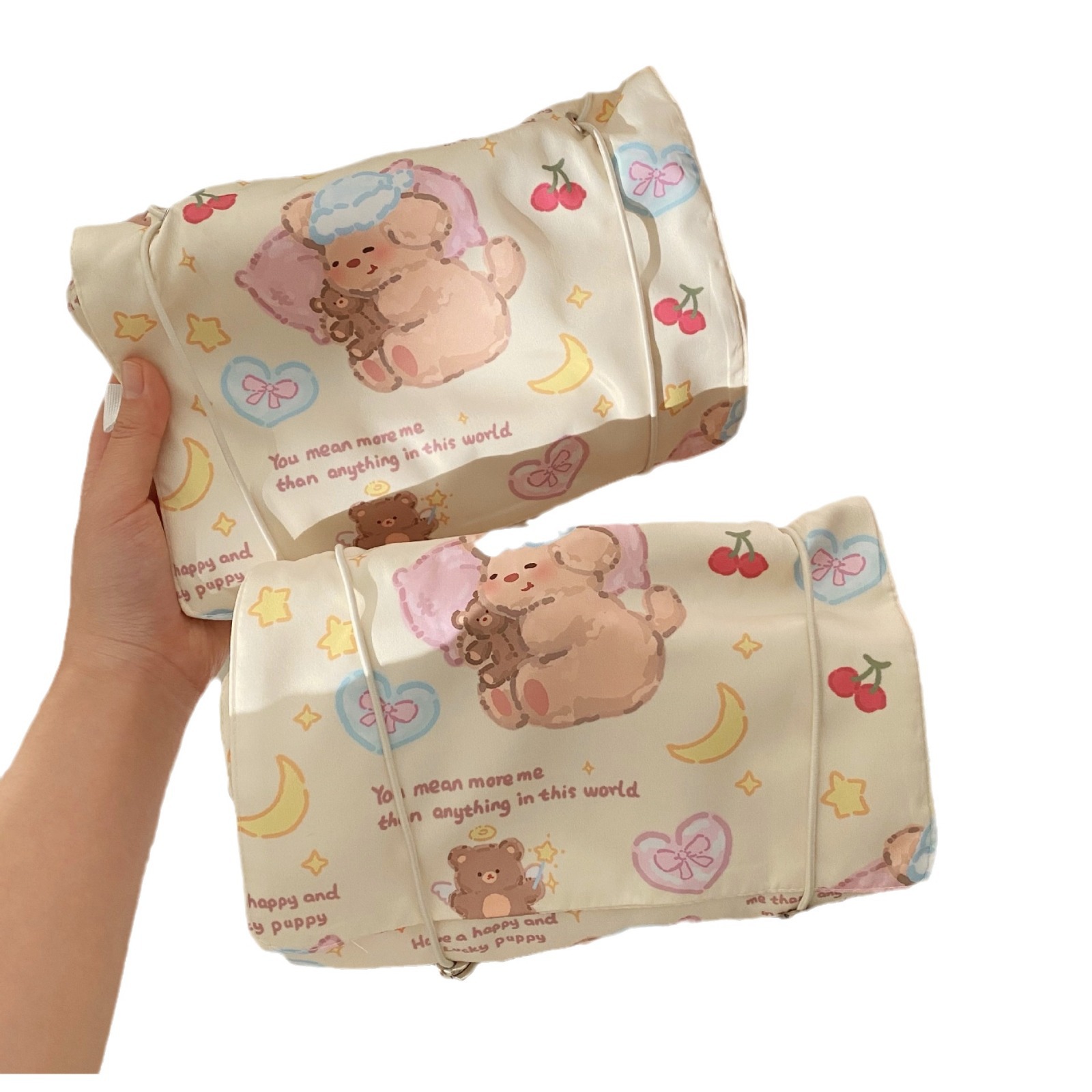 Cute goodnight bear detachable makeup bag, portable four-in-one travel toiletry bag for women, large-capacity storage bag Item Picture