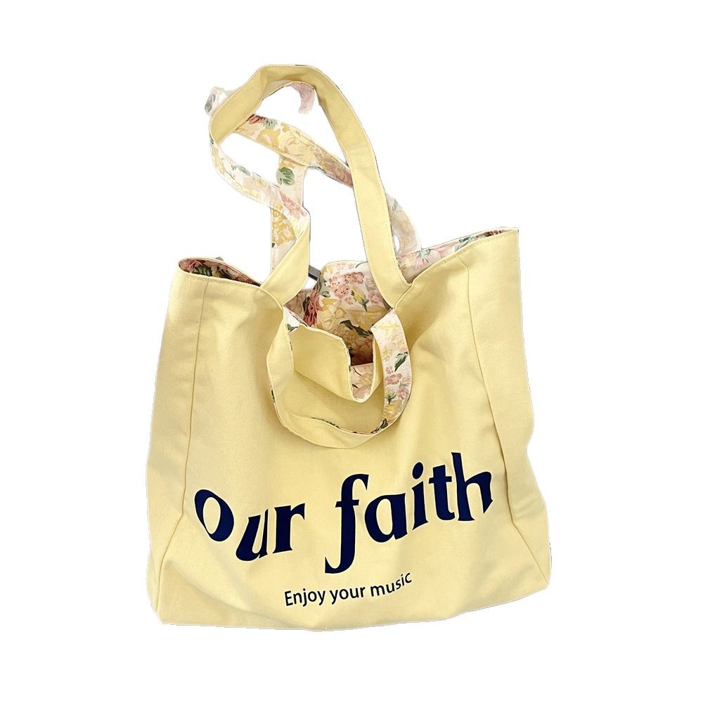 53311 Spring/Summer New printed and floral double-sided canvas bag, large-capacity commuter bag, Korean-style single-shoulder handbag Item Picture