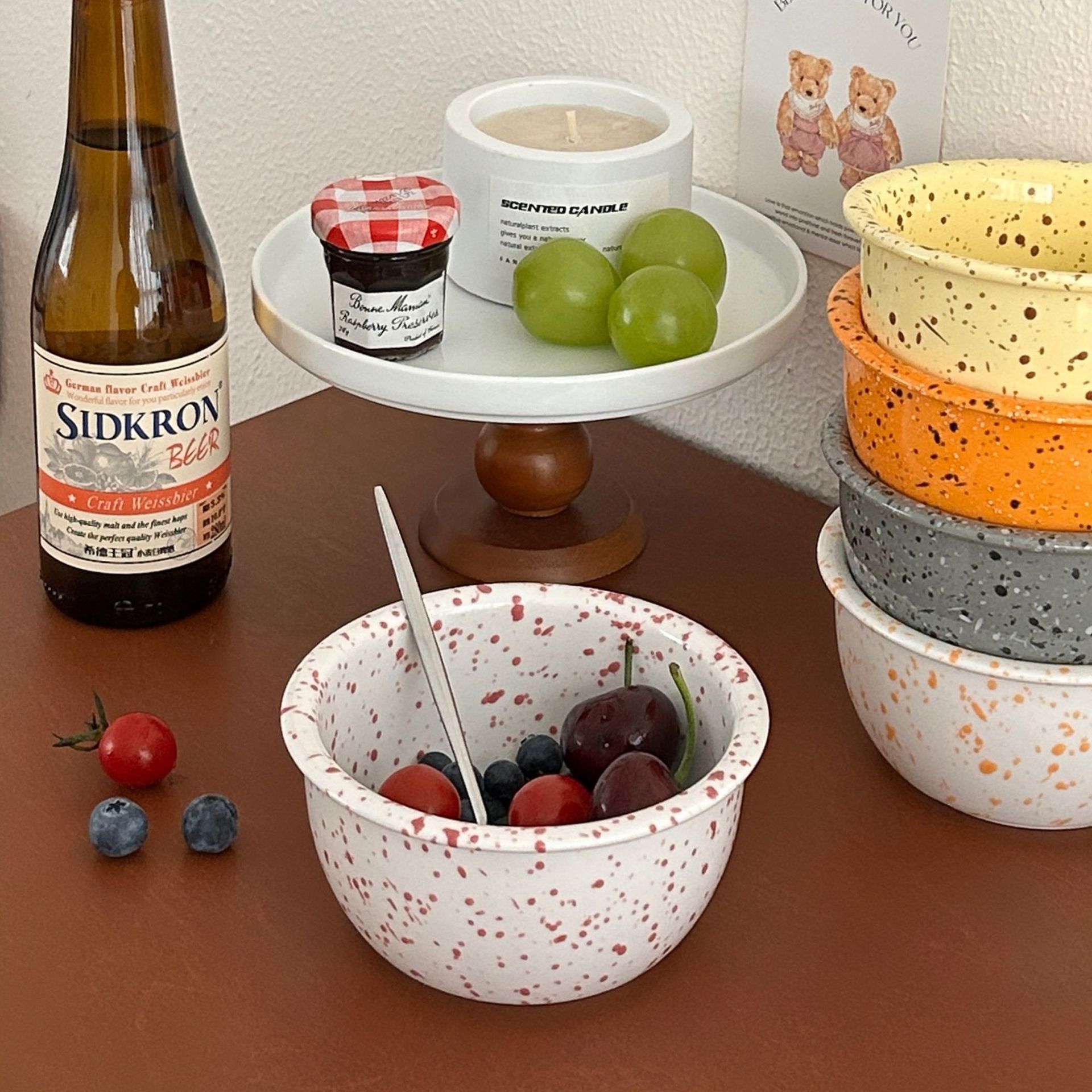 Korean-style ink-wash yogurt bowl, household light food salad bowl, ceramic oat breakfast bowl, dessert bowl, pudding bowl Item Picture
