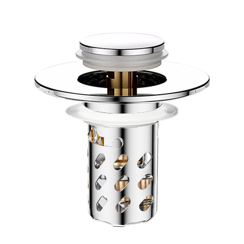 Washbasin bouncing type drain, stainless steel drain plug, washbasin drain set, anti-odor bathroom washbasin drain Item Picture