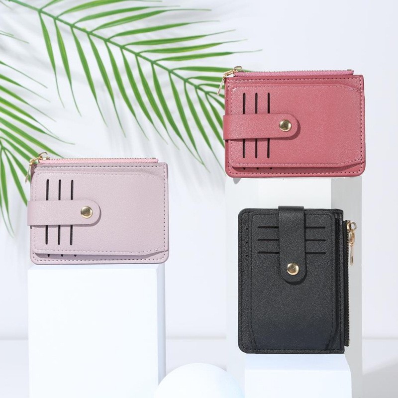 2024 New women's short wallet, PU leather zipper, niche design, women's multi-slot wallet, solid color card bag batch details Picture