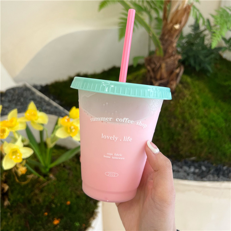 Self-made InS-style candy-colored summer coffee cup, plastic straw cup, large-capacity portable cup, girlish water cup Item Picture