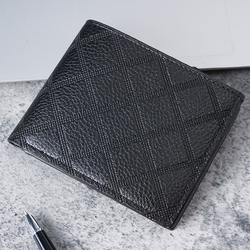 New men's wallet, short men's wallet, young and fashionable, diamond-patterned, multi-slot, large-capacity coin purse, soft leather wallet full figure