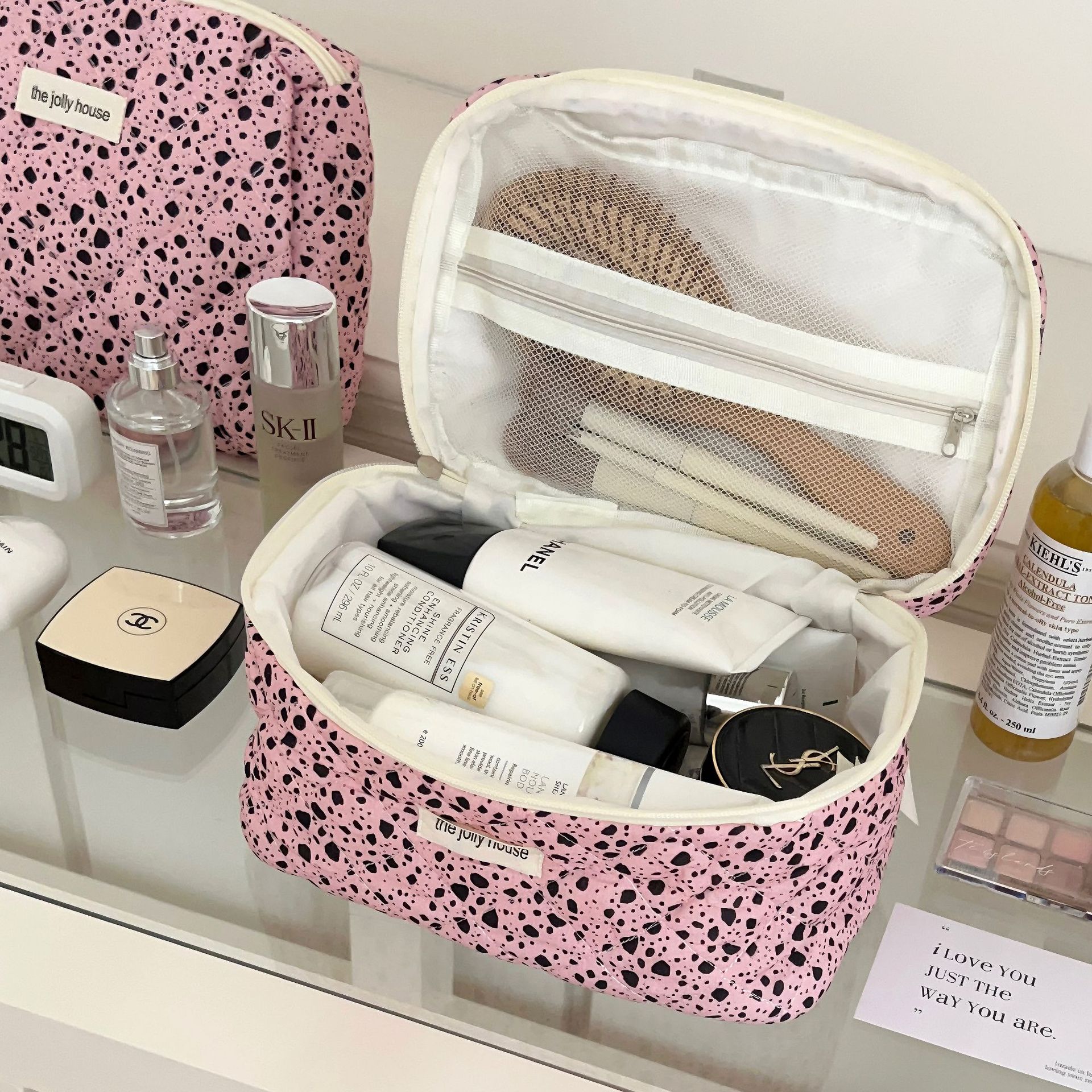 ins niche ink-wash makeup bag for women's new portable large-capacity storage bag for business trips and travel skin care and cosmetics Specification drawing