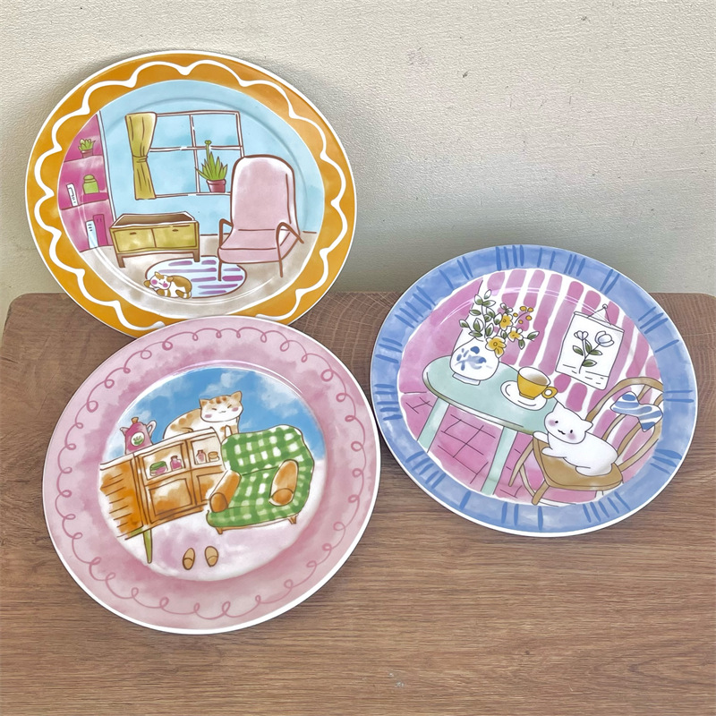 Cute and childlike cartoon ceramic plates, high-quality Korean-style household tableware, dessert plates, salad breakfast plates, ceramic flat plates Specification drawing
