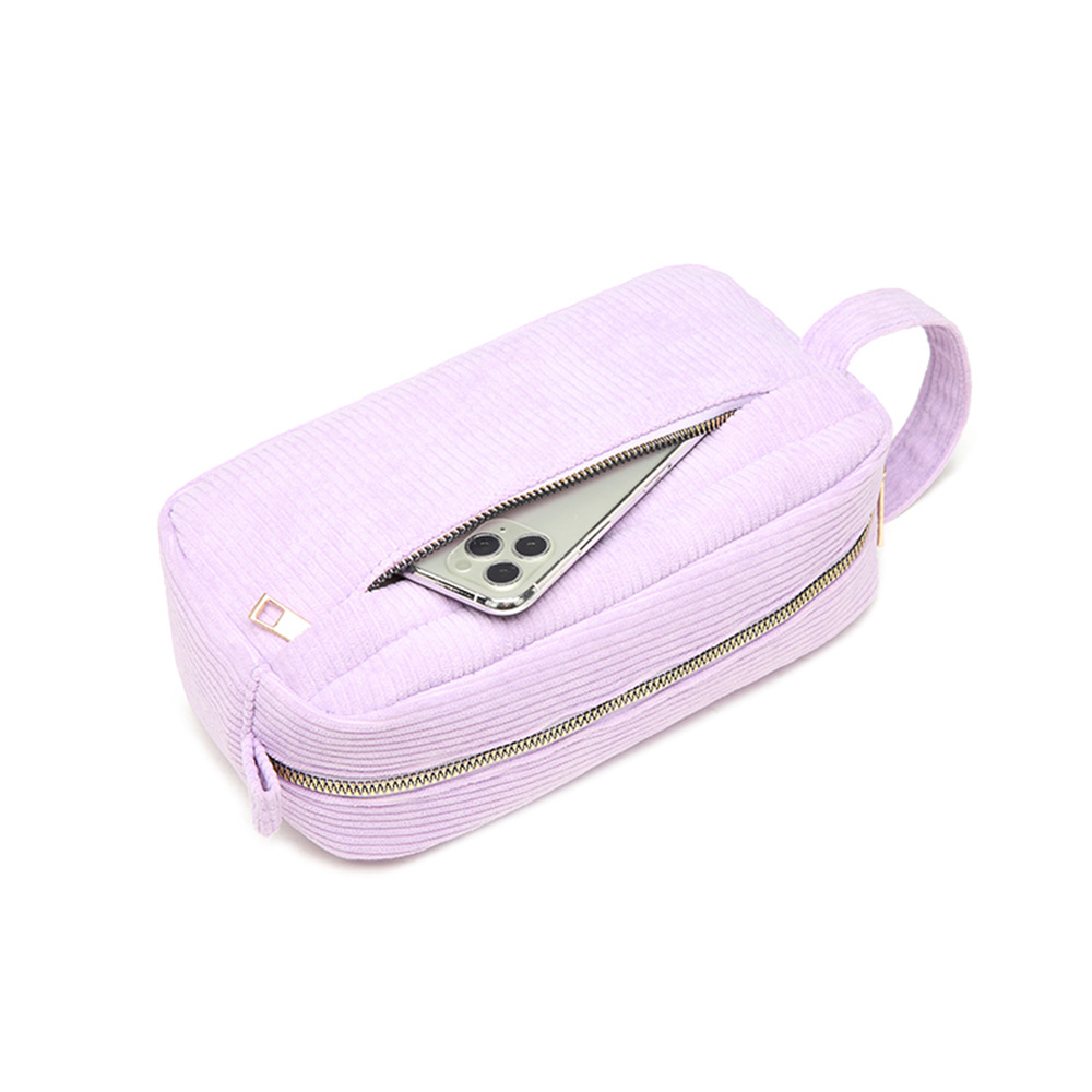 The new corduroy makeup bag is a fashionable, simple, mini and portable cosmetic lipstick storage bag with a large hand-held capacity details Picture