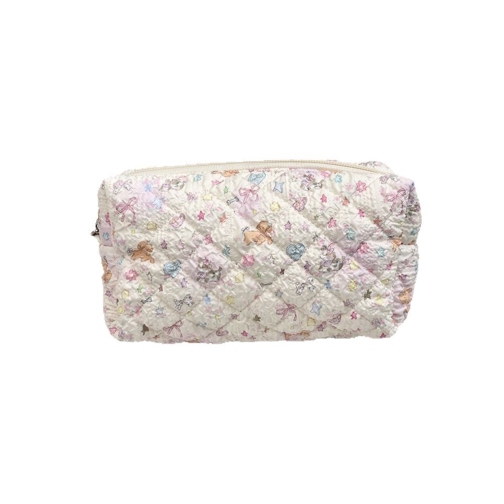 5424 Cartoon embossed quilted pen case, hand-held makeup bag, large-capacity storage for women, student zipper stationery pen case Item Picture