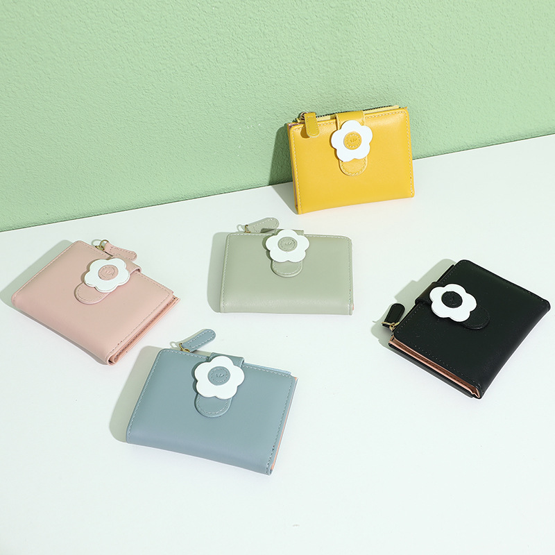 New flower-shaped cute wallet, large-capacity student short wallet, multi-slot card bag wallet, two-in-one coin purse Specification drawing