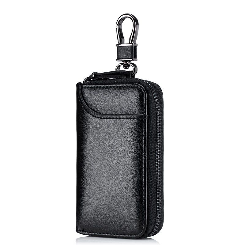 Key case, men's large-capacity genuine cowhide business and household simple zipper waist-hanging car multi-functional card case Item Picture