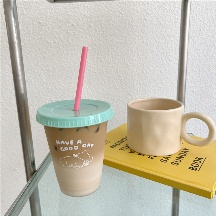 Original works are copyrighted! Korean-style niche cartoon dog summer coffee cup, plastic straw cup, large-capacity portable cup details Picture