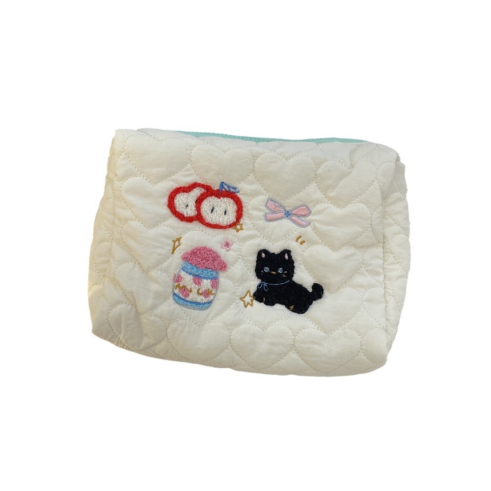 411261 High appearance level student embroidered quilted cotton bag, cosmetic bag, shopping clutch bag, travel toiletries bag Item Picture