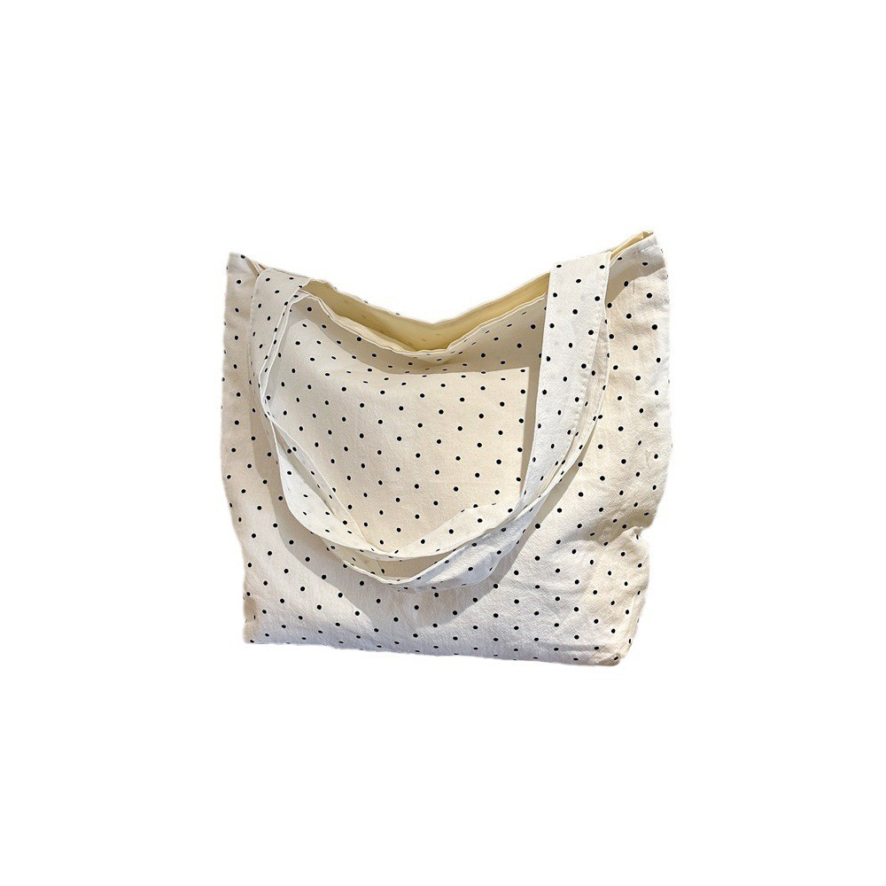 45262 New polka dot canvas bag, a large-capacity women's bag, a canvas bag for college students' classes, and a niche single-shoulder bag Item Picture