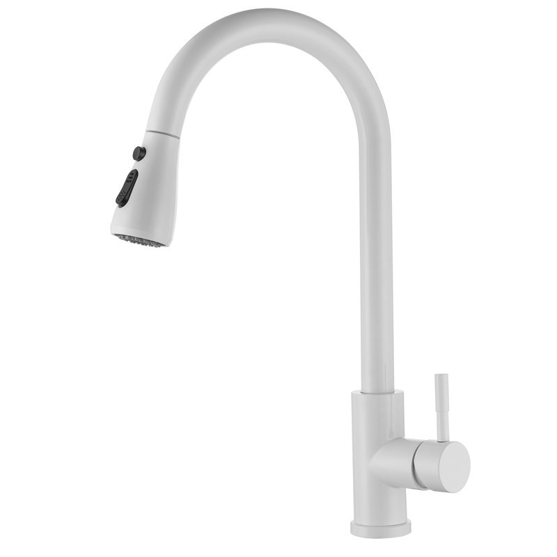 Quartz stone sink kitchen faucet, 304 stainless steel white lacquered faucet, kitchen cold and hot sliding faucet Item Picture
