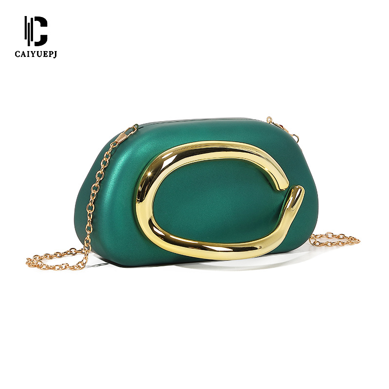 2025 New cross-border acrylic European and American trend dinner bag, retro metal single-shoulder crossbody bag, round box clutch Item Picture