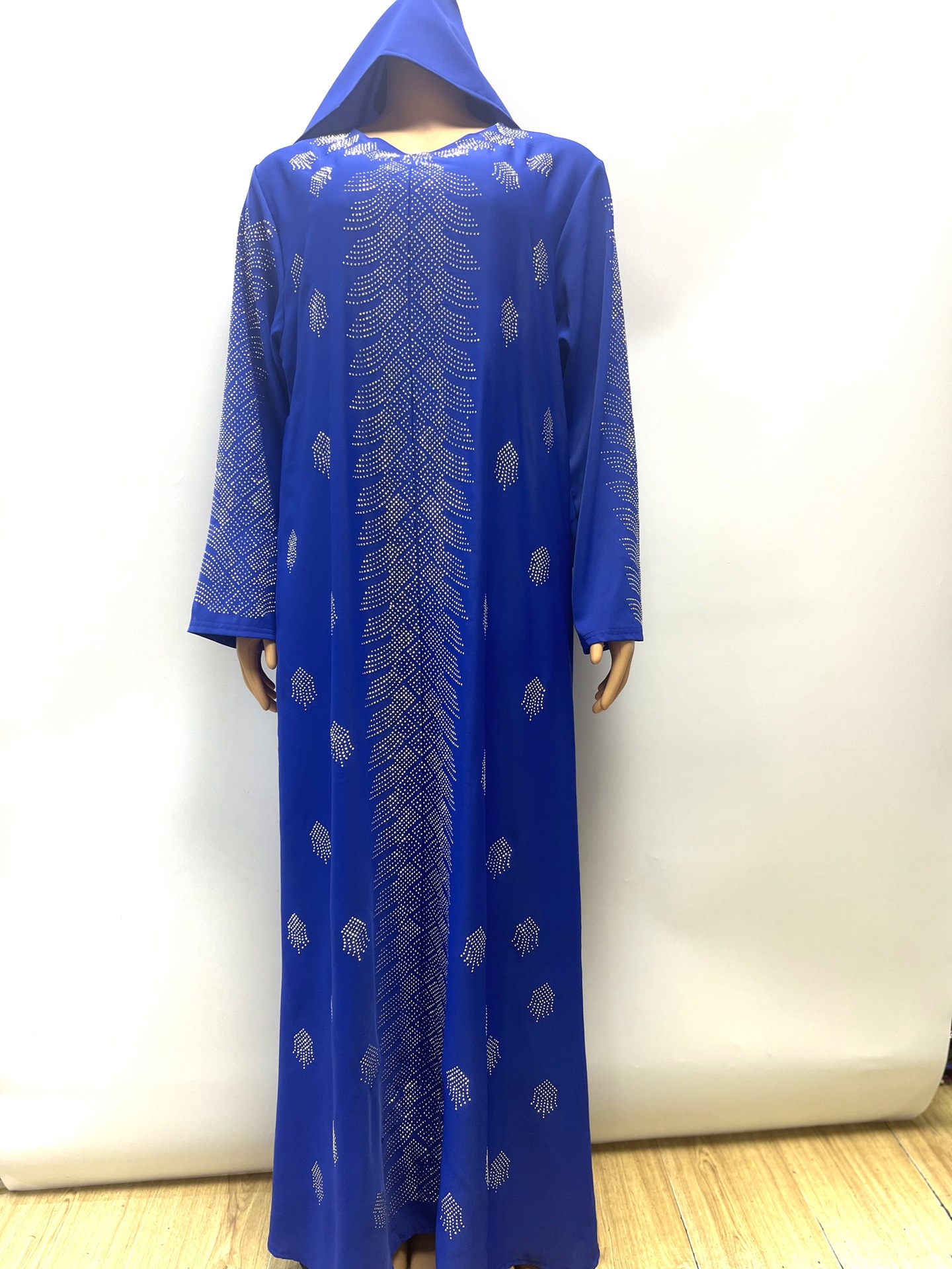 Aliexpress export solid color, rhinestone, loose-fitting, Dubai Saudi long dress, women's robe, prayer dress, abaya robe, women's style, hooded, Muslim details Picture