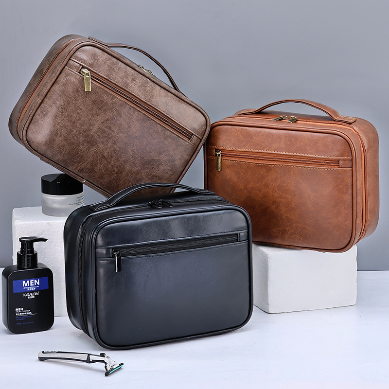 Business large-capacity pu toiletry bag, men's high-end feel, cross-border Amazon zoned makeup bag, storage, waterproof full figure