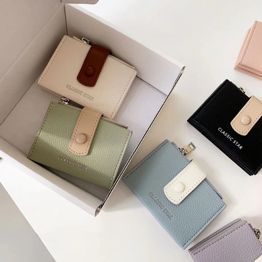 ins Korean version dopamine color scheme ~ Simple and contrasting color ladies' card bag wallet zipper large capacity clutch in stock details Picture