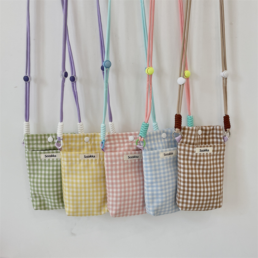 54113 checkered style mobile phone case, miscellaneous storage bag, walking key, loose change card bag, hand-held small cloth bag mobile phone case details Picture