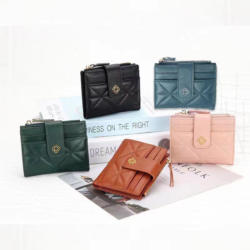 New fashionable bag button wallet, women's diamond-shaped embroidered thread wallet, women's style, high-end feel, short lady's wallet, zero full figure