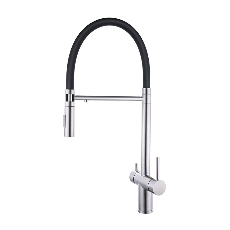 We have a 304 stainless steel brushed kitchen faucet for direct drinking water in stock, which can be used for both hot and cold water Item Picture