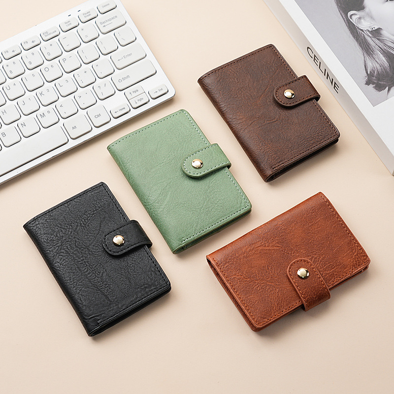New men's and women's wallets: soft leather buckle, solid color texture, multi-slot, large capacity, multi-functional wallet full figure