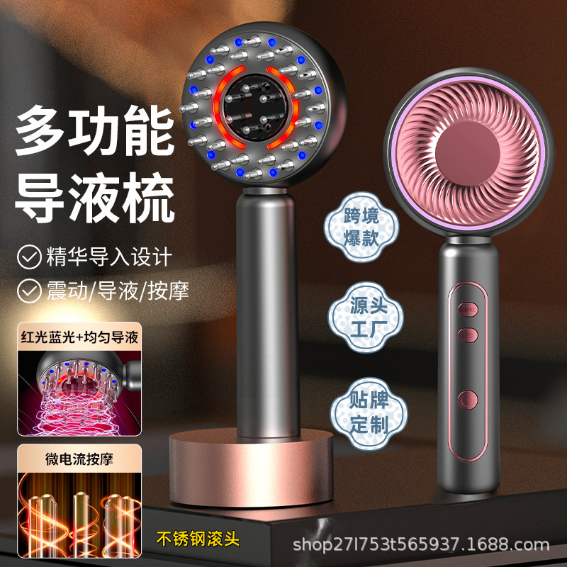 Electric scalp medicine applicator with red and blue light introduction anti-hair loss massage comb ESM microcurrent scalp massager manufacturer full figure