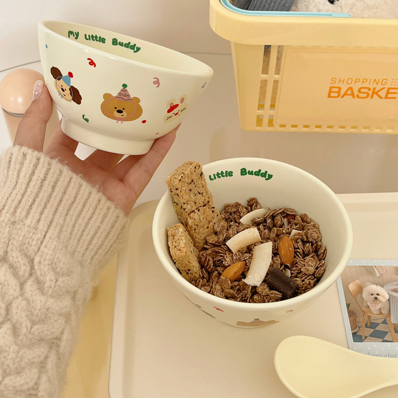 ins cute and playful ceramic bowls, retro home dessert bowls, breakfast bowls, small soup bowls, rice bowls, student tableware Application Scenario