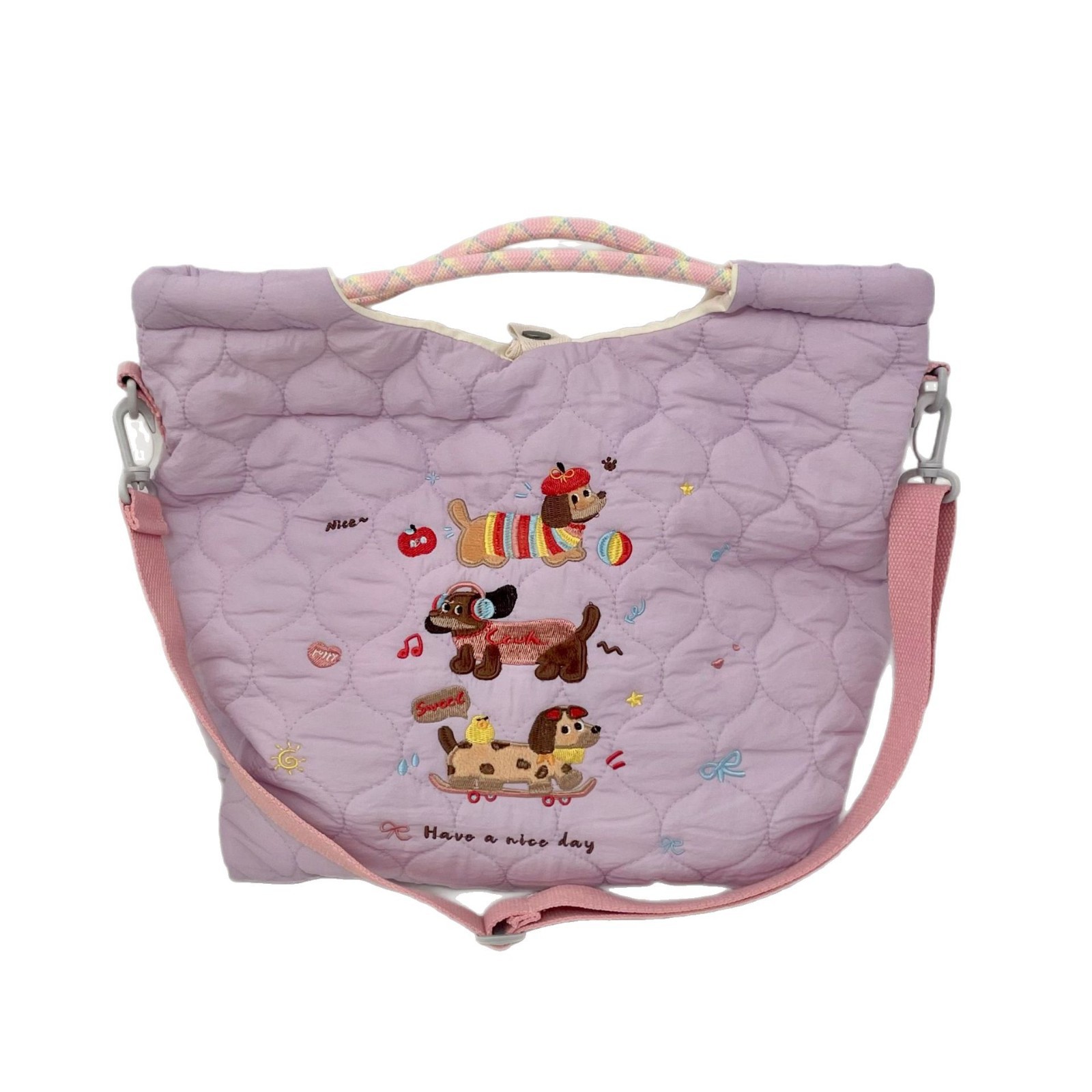 Cartoon-embroidered, soft and cute dog crossbody bag, large-capacity single-shoulder bag for spring travel, commuter bag and hand-held bag Item Picture