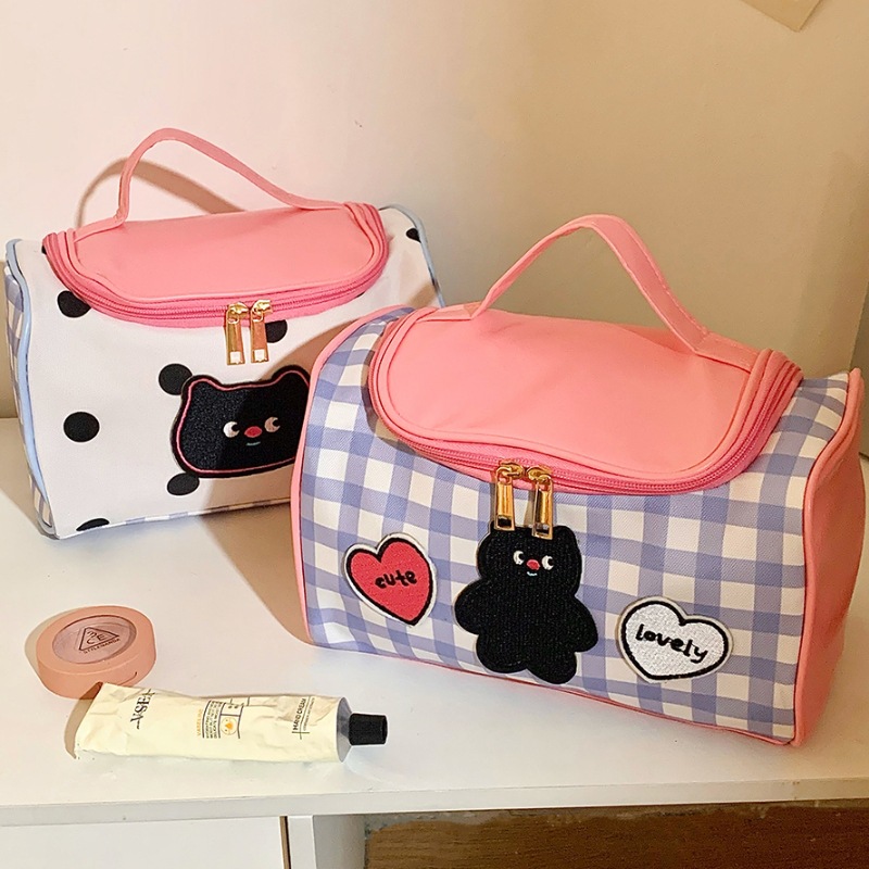 Essential for travel! Original cat makeup bag for women, large capacity, high appearance level cosmetics hand-held storage bag, pu waterproof full figure