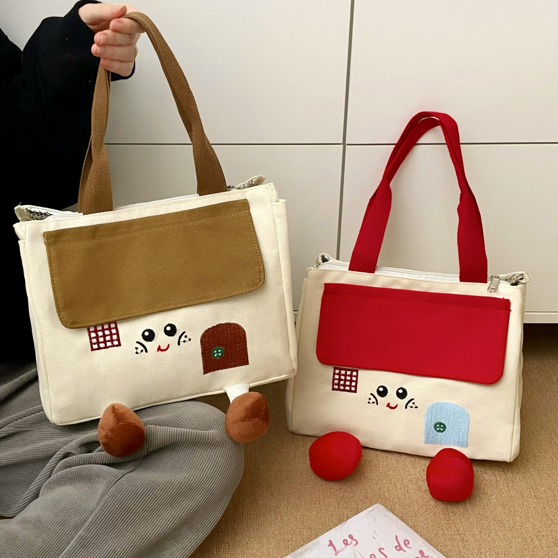 Cartoon little house lunch box bag, student and office worker lunch box bag, thickened aluminum foil insulated bag, lunch box bag for girls details Picture