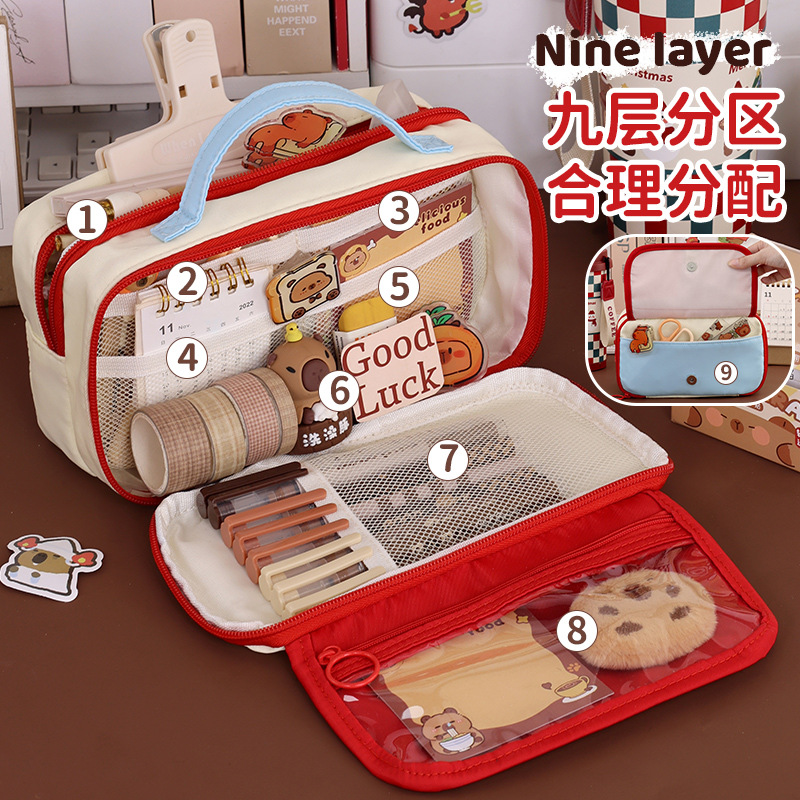 New cross-border retro hand-held large-capacity pencil case, high appearance level for girls, InS-style stationery box, primary school student stationery box details Picture
