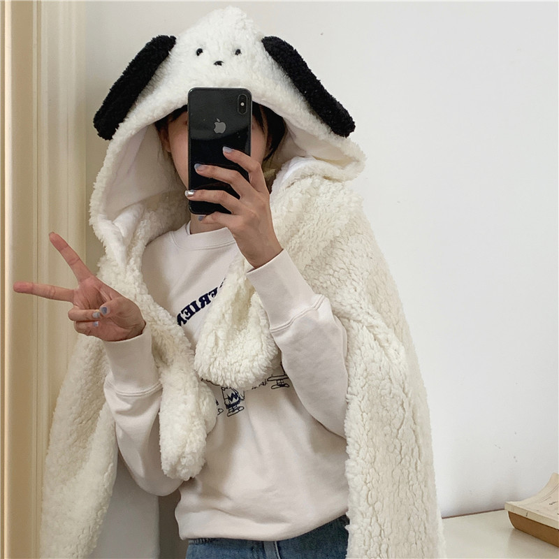 Original design: Thick and warm autumn and winter blanket, cute cartoon bear shawl, hat, nap blanket, cape Specification drawing