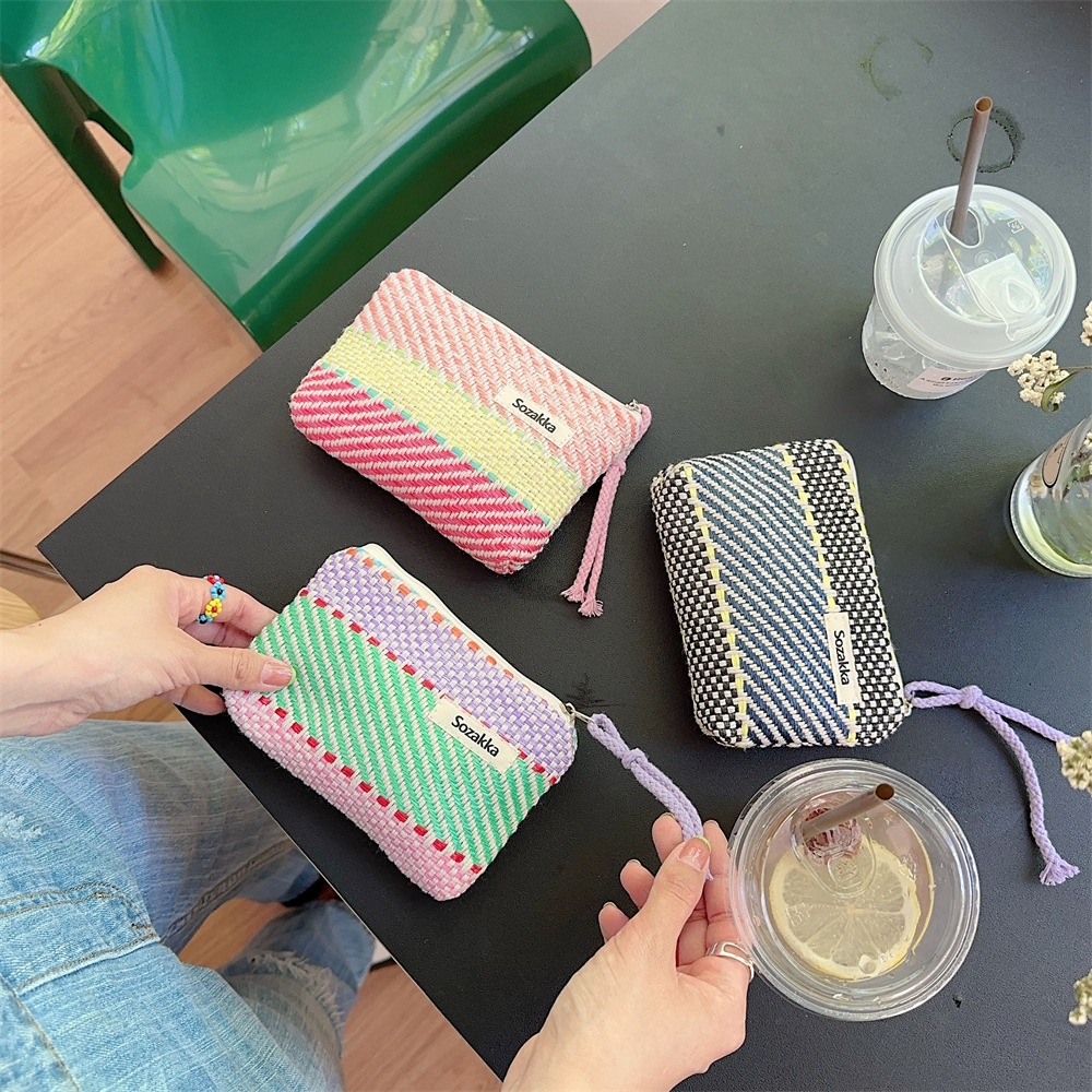 44285 ins niche color-blocking striped makeup bag, skin care product storage bag, inner liner bag, touch-up small makeup bag full figure