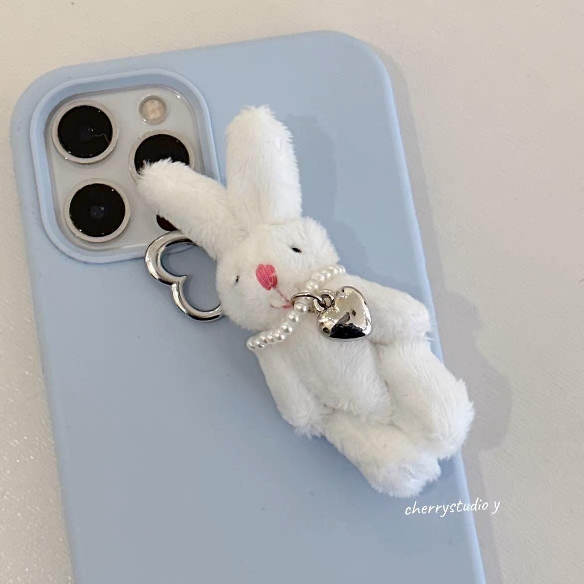 Cute girl, cute little rabbit pendant, plush doll, pearl heart pendant, doll bag, hanging accessory, keychain Specification drawing