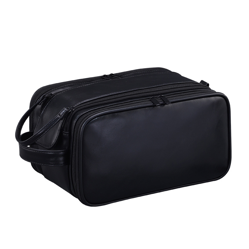 Vintage pu leather high-end men's toiletries bag with dry and wet separation, storage bag for business trips, travel, fitness and swimming toiletries Item Picture
