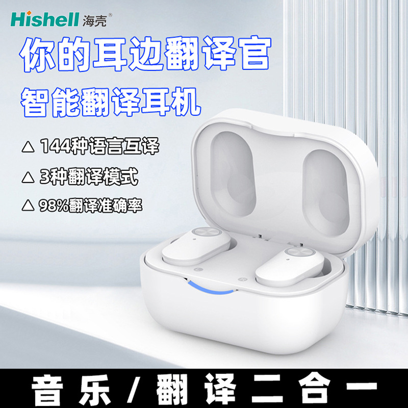 Wireless Bluetooth translation headphones, overseas travel conference simultaneous interpretation headphones, English, Russian and French translators full figure
