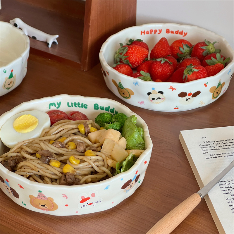 High appearance level hand-molded ceramic deep plate, cute cream-colored matte pasta plate, salad breakfast plate, fruit plate and vegetable plate details Picture