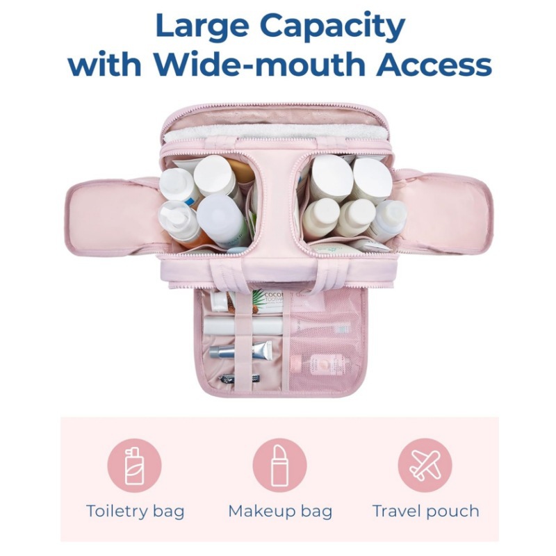 Cross-border toiletry bag: simple, lightweight, large wide-opening toiletry bag, fluffy makeup bag, storage bag, travel handbag full figure