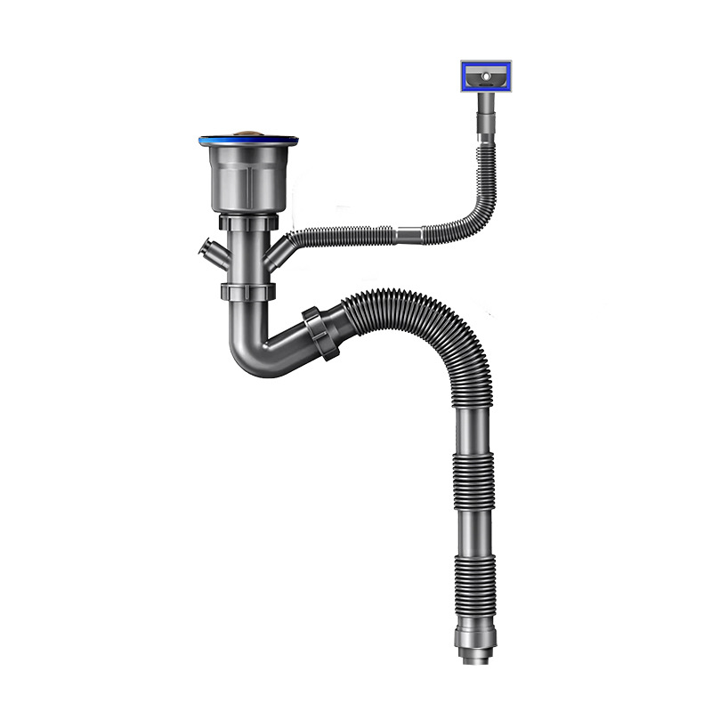 Space-saving kitchen sink drain pipe accessories, sink pipe drain, double-channel accessories, thickened anti-odor set Item Picture