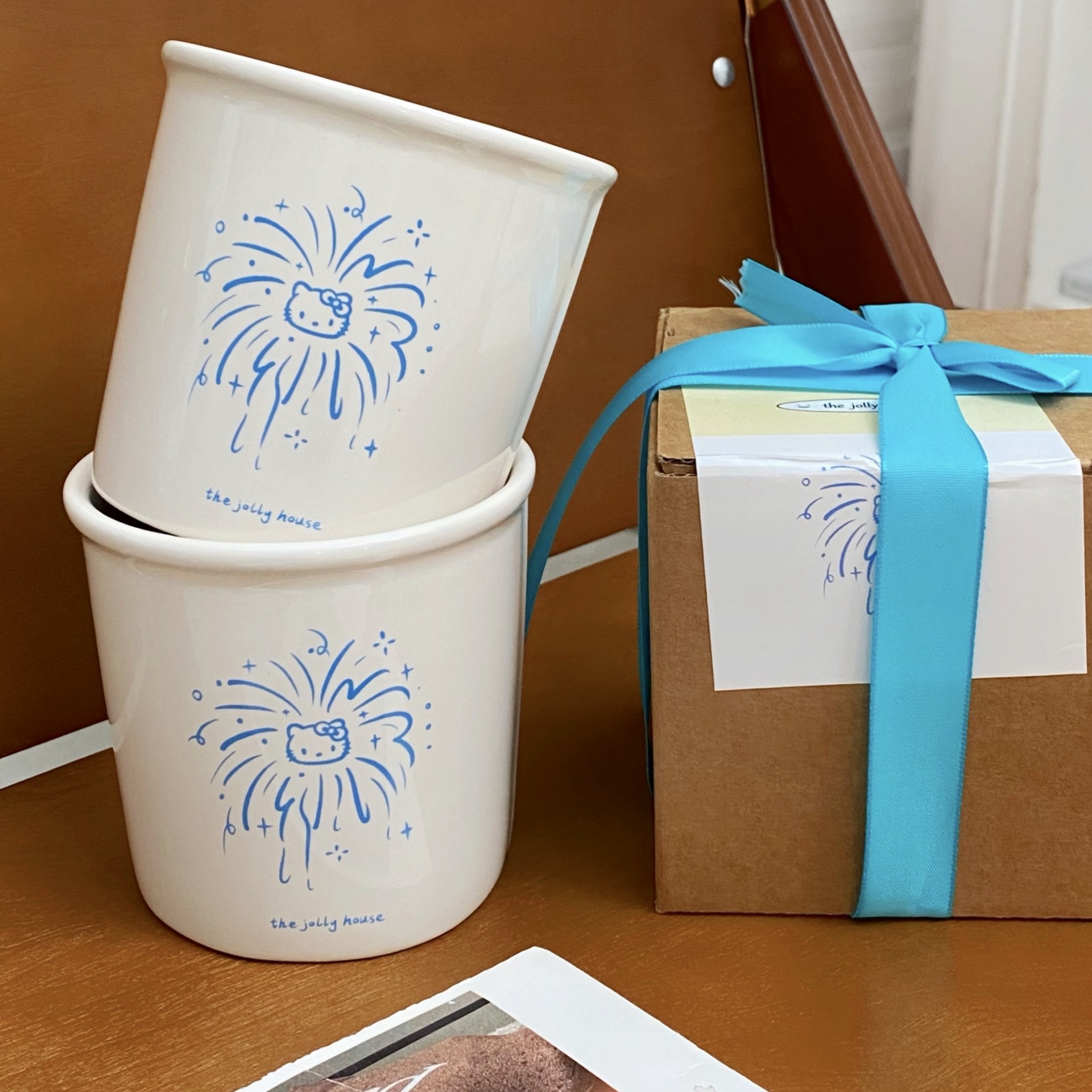Original firework cat mugs, ceramic cups, cute paper cups, hand-held cups, coffee cups, birthday gifts, water cups full figure