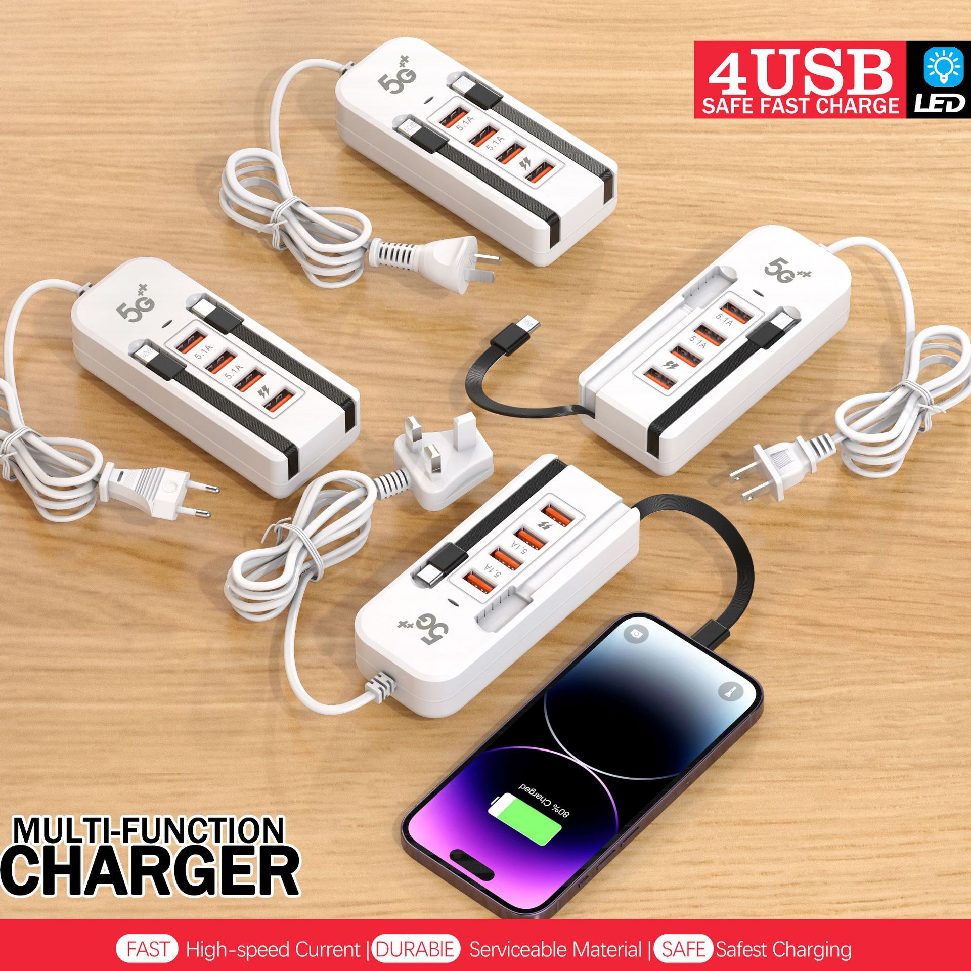 The new multi-port usb power strip charger for mobile phones with pd fast charging is suitable for 6-in-1 dual-wire sockets for both Apple and Android devices Application Scenario