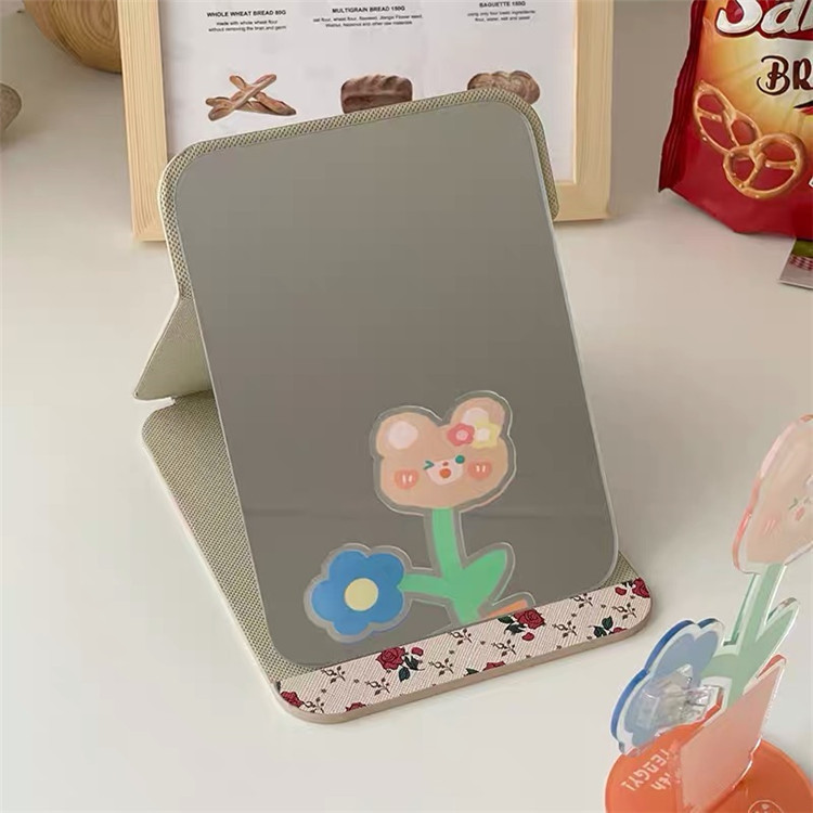 Ins-style retro rose folding table makeup mirror, portable mirror for students' home, travel and dormitory grooming, female Specification drawing