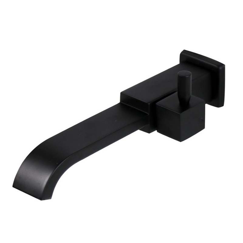 Black chrome-plated copper faucet for bathroom, wall-mounted extended single-cooling quick-opening, fashionable and simple mop sink faucet Item Picture