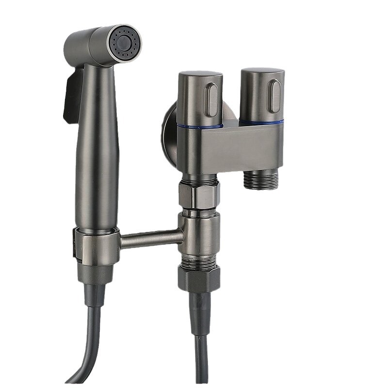 Cross-border toilet spray gun set partner, one in and two out, dual-purpose Angle valve for women's washers, nozzle, pressurized toilet flushing device Item Picture