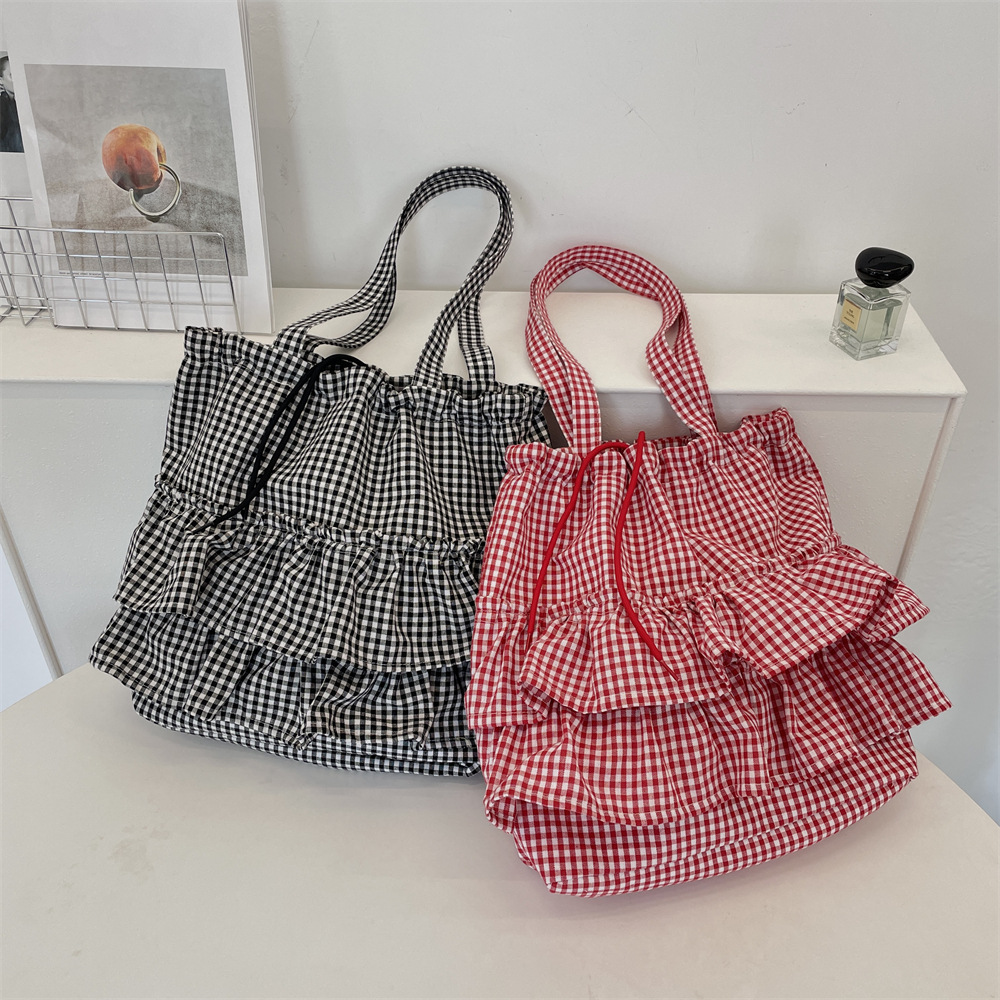 54163 Cute school-style canvas bag for women 2025 New Korean large-capacity lace tote bag Specification drawing