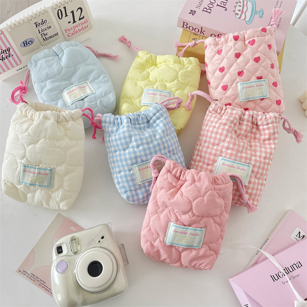 51121 ins Cute quilted cotton camera storage bag, ccd Polaroid storage bag, soft, shockproof and dust-proof small bag full figure